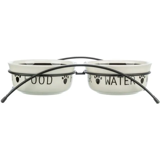 Napf-Set, Keramik/Metall, 2 × 1,6 l/ø 20 cm/41 × 10 × 20 cm, weiß/schwarz